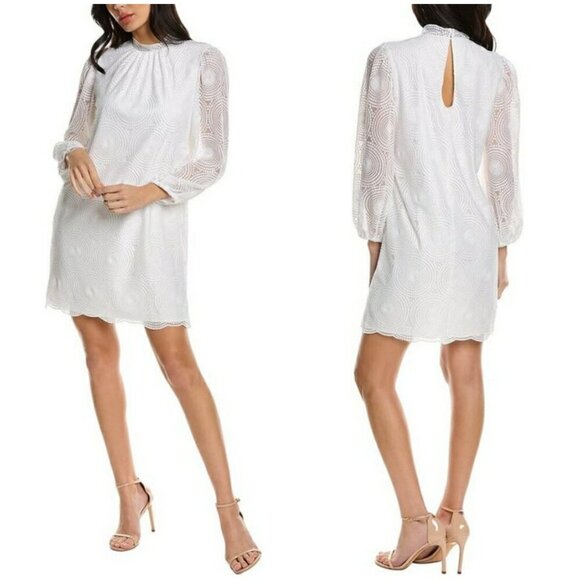 💕TRINA TURK💕 Palm Colony Embroidered Shift Dress ~ Whitewash 4 NWT